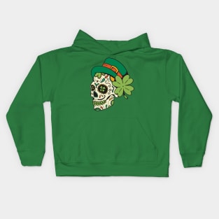 Saint Patrick's Day Sugar Skull St Patricks Day Of The Dead Lucky Shamrock Clover Kids Hoodie